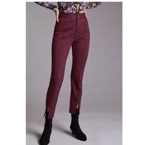 Anthropologie Maeve Maroon High Rise Textured Seamed Pants front slit size US 12